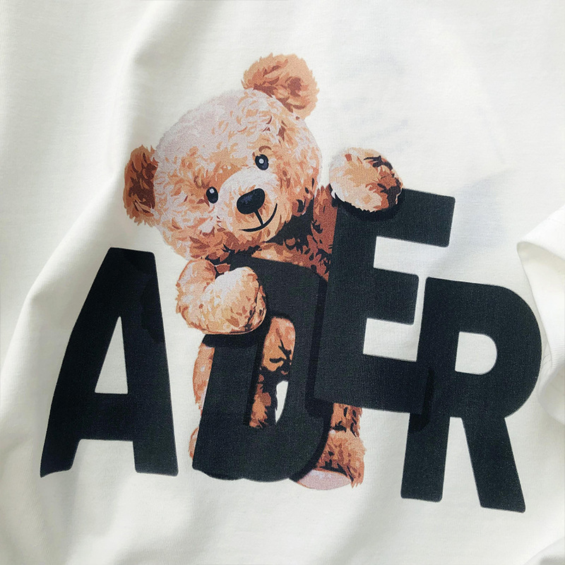 ader t恤女夏季新款印花小熊男女情侣款短袖中长款宽松大码t韩潮