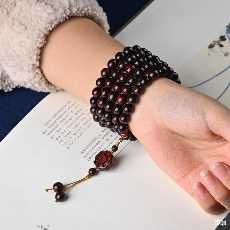 印度小叶紫檀手链女多圈佛珠108颗紫檀木质红木手串男念珠项链款