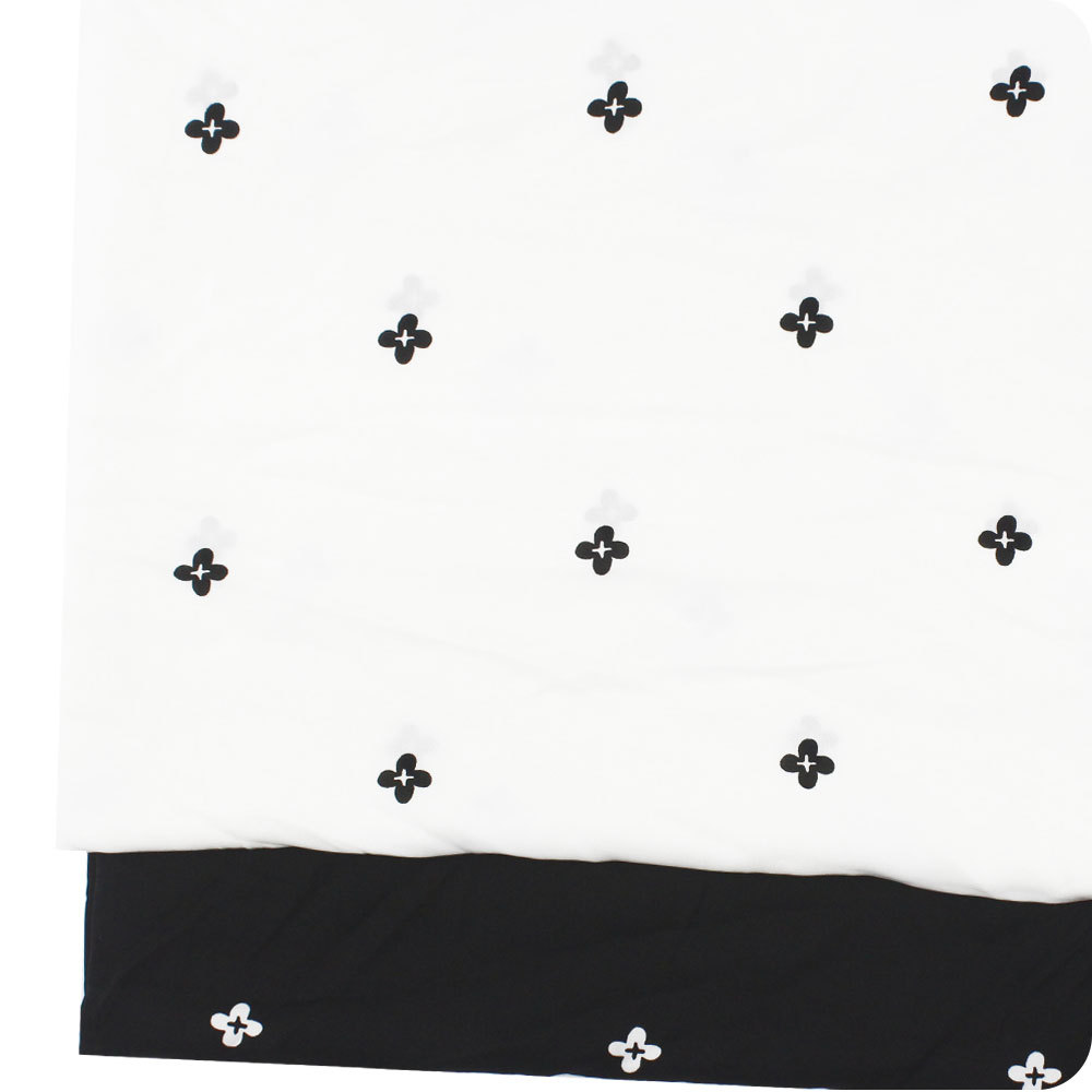 黑白四叶草雪纺印花布破卡平纹缎印花春女装吊带裙衬衣裤子面料