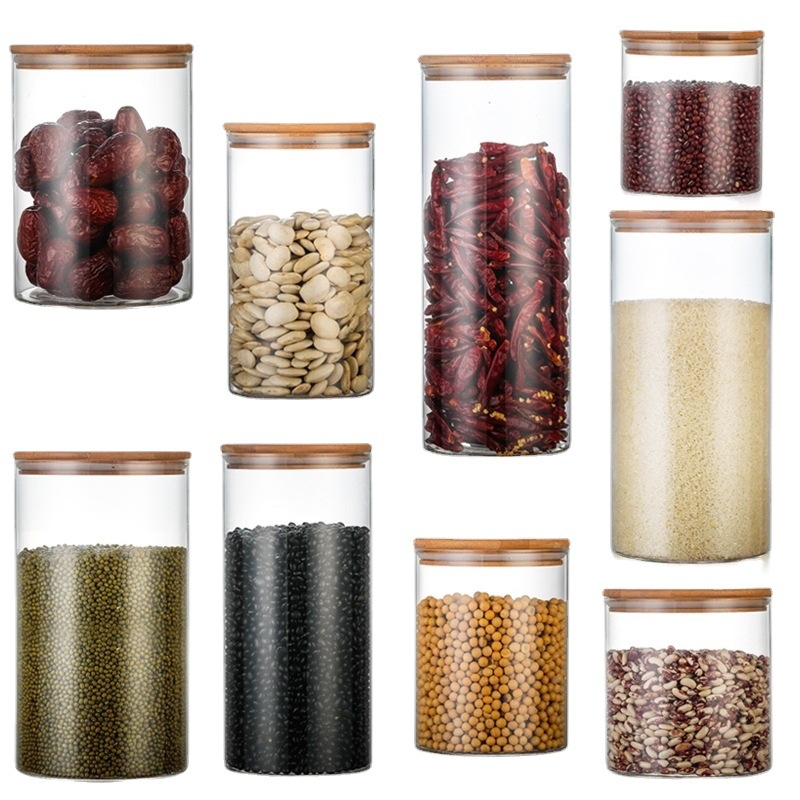 Wholesale Sale Borosilicate Glass Sealed Can Bamboo Cover Tea Jar Transparent Glass Storage Jar Candy Box