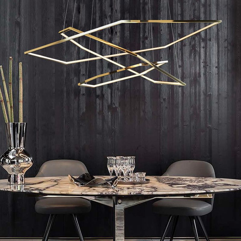 后现代复式楼几何六边形吊灯样板房客厅简约不锈纲电镀金色组合灯