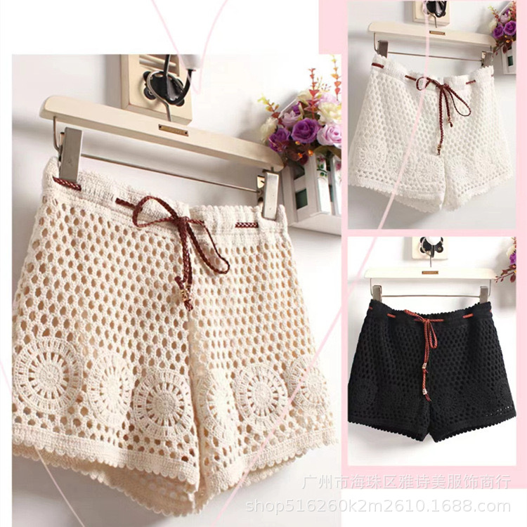 蕾丝刺绣针织镂空宽松短裤防走光安全裤女外穿新款短裤