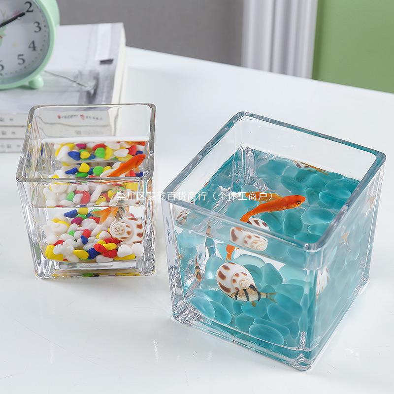 小鱼缸水族箱客厅小型桌面创意家用水晶玻璃生态迷你金鱼缸方形