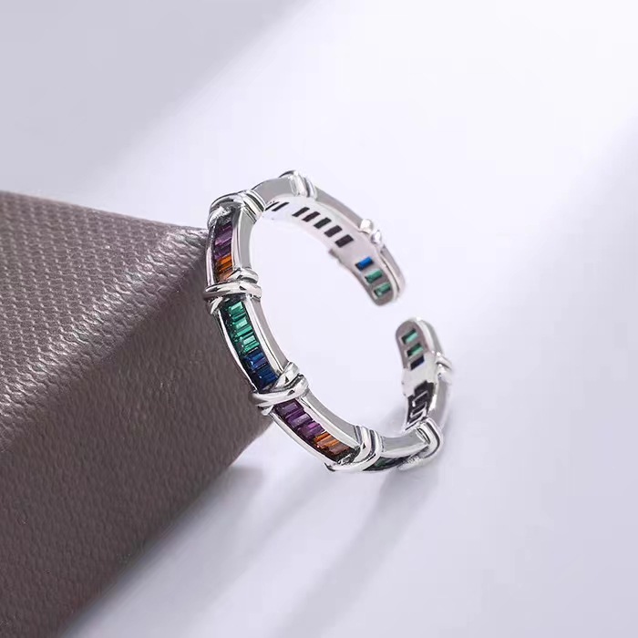 Light Luxury High-Grade Color Zircon Ring Women's Fashion Personalized Index Finger Ring Adjustable Ring Cold Style Ornament