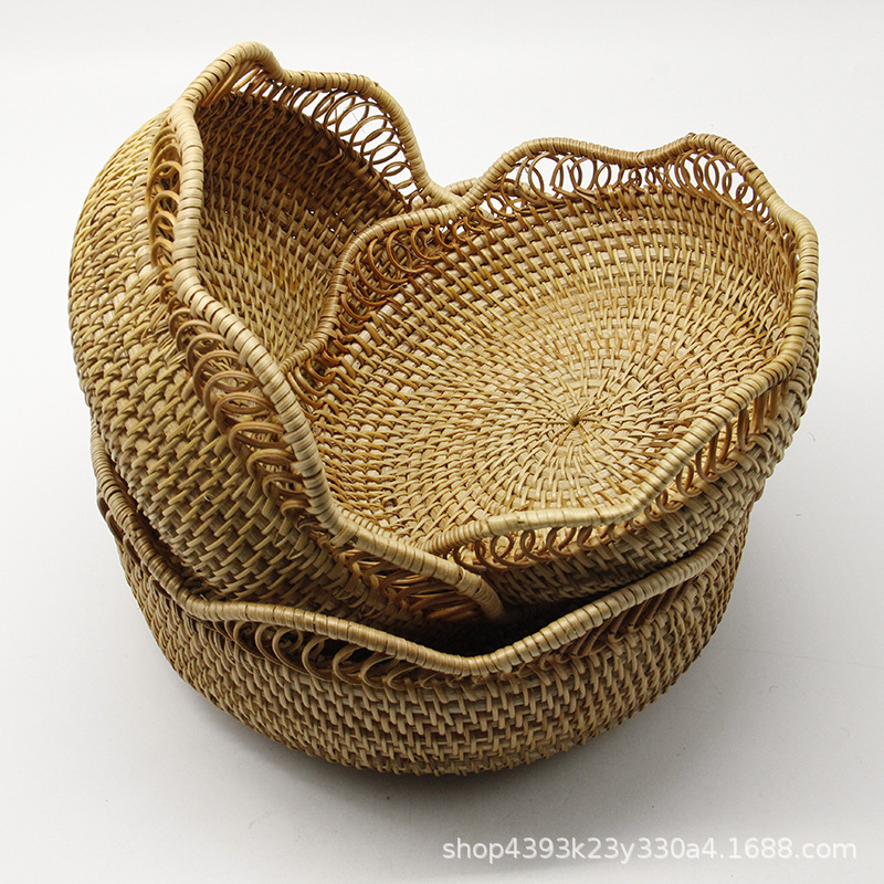 手工编织秋藤藤编花边果篮果盘零食篮收纳篮置物篮-阿里巴巴