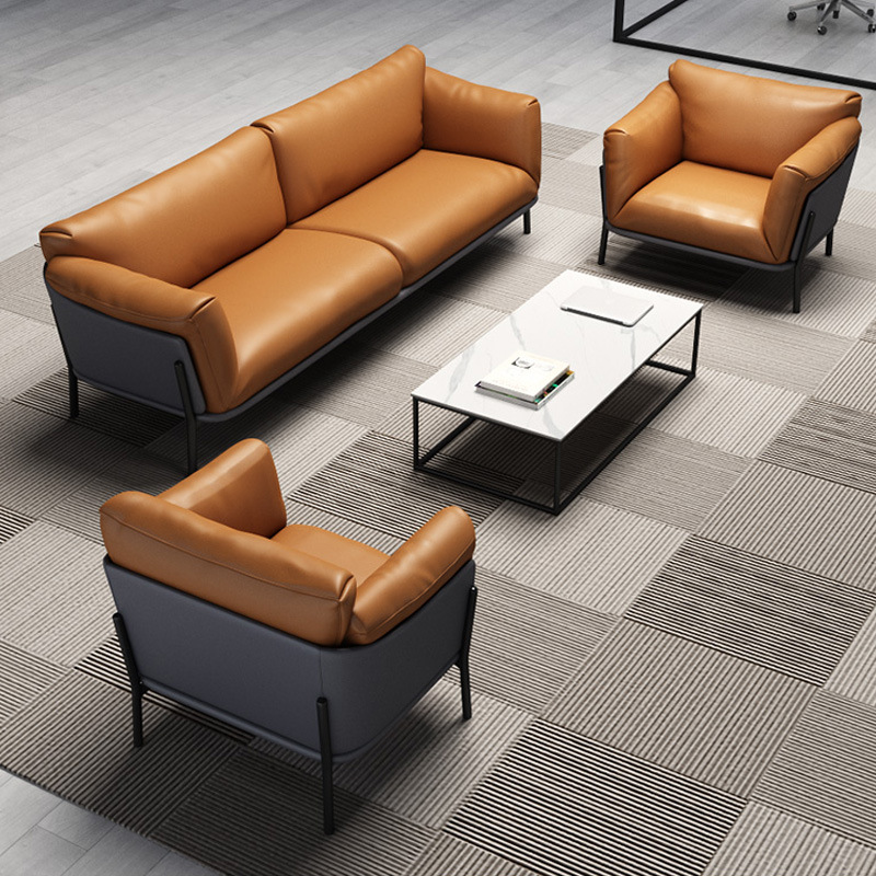 办公沙发简约现代茶几组合套装意式商务会客接待室休闲沙发三人位