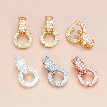 铜镀18k金强保色微镶万能扣珍珠扣项链扣头吊坠扣连接件饰品配件