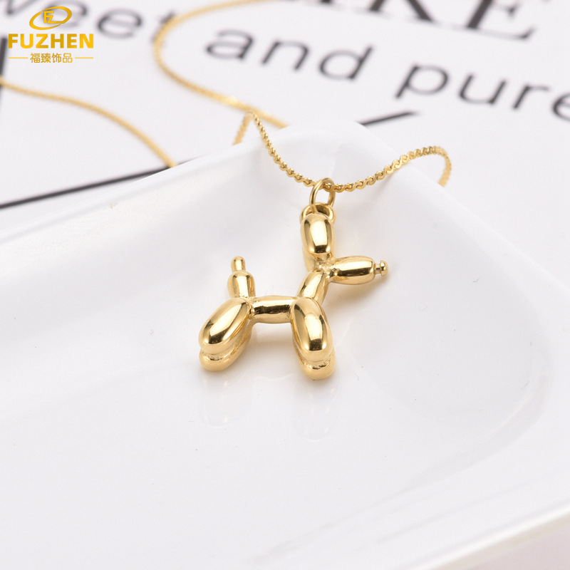 Simple Hip Hop Fashion Trending Ins Ornament Puppy Shape Pendant Cute Balloon Air Dog Pendant Gold Necklace