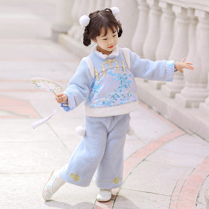 女童过年喜庆衣服新年童装中国风古装汉服冬装女童拜年服女宝冬款
