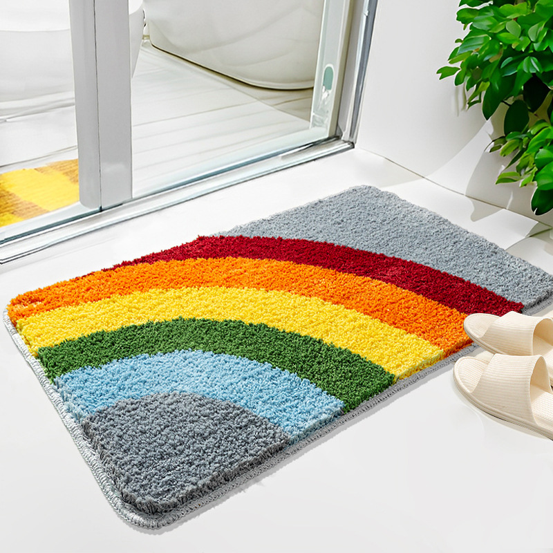 knitted carpet rainbow flocking bathroom mats household bathroom tufted absorbent carpet mat thick non-slip foot mat