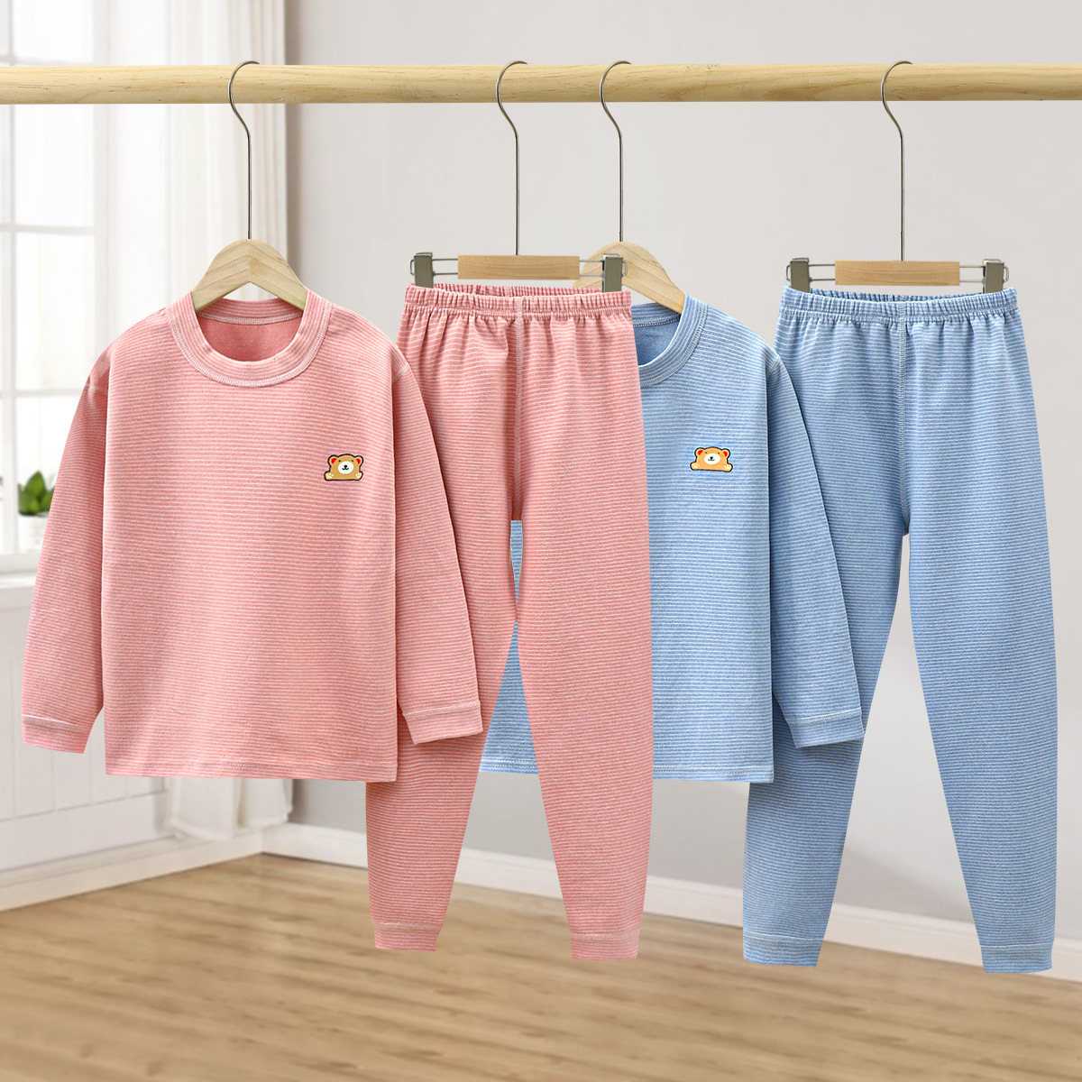 children‘s dralon thermal underwear winter fleece-lined thickened boneless boys and girls quick-heating base pajamas home wear suit