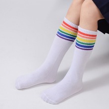 六色彩条杠长筒袜涤纱儿童足球袜男女学生表演袜演出服袜袜子工厂