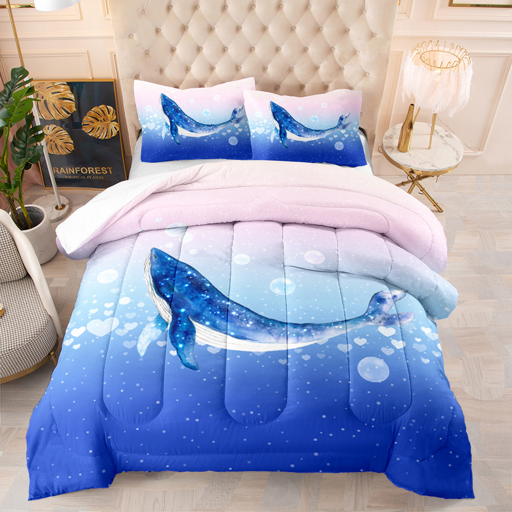 亚马逊跨境胖被子3d数码印花羽丝棉被蝴蝶美人鱼彩色渐变被子外贸