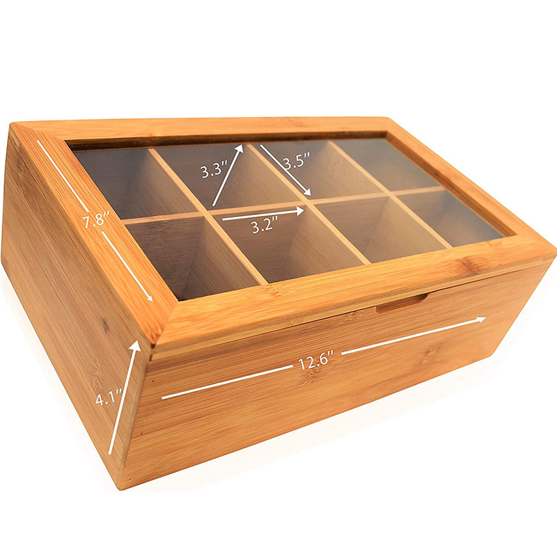 Tea Compartment Packaging Wooden Box Household Transparent Glass Tea Bag Storage Box Tea Wooden Packing Box Wooden Present Box