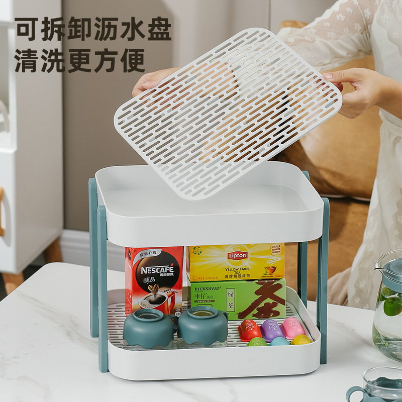 Household Draining Double Deck Pallet Shelf Removable Water Cup Storage Rack Cosmetics Bathroom Storage Rack 0415