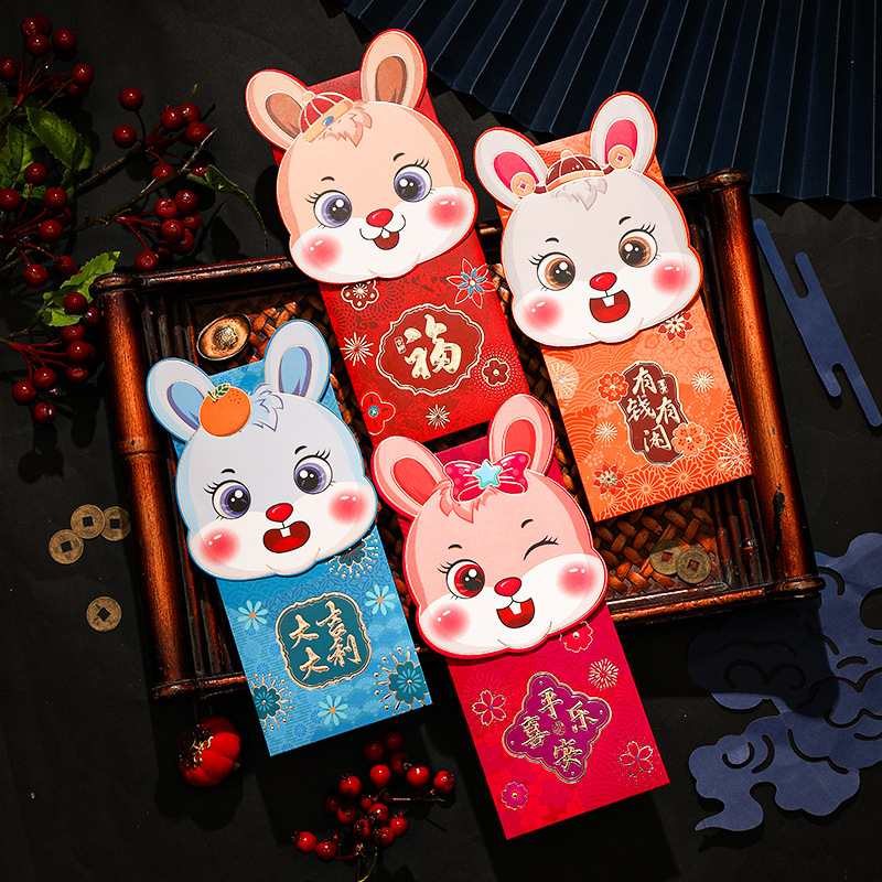 One-Month Red Packet Year of Rabbit Red Envelope Cartoon New Year Red Envelope National Tide Profit Seal Baby Happy Red Pocket for Lucky Money in Stock Wholesale