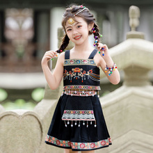 云南哈尼族童装吊带短裙两件套哈尼童装民族风服饰女童哈尼装批发