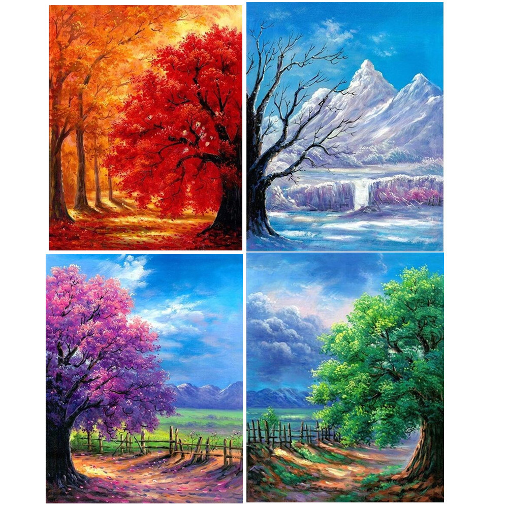 5d钻石画四季风景满钻diy春夏秋冬十字绣圆钻石风光装饰画30*40cm