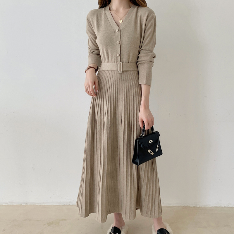 2023 Autumn and Winter New Chic French Style Temperament Waist-Controlled Slimming Underwear Long High Waist Sweater Dress Sweater