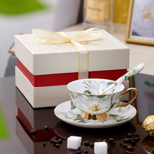欧式骨瓷咖啡杯套装金边陶瓷杯带碟带架英式下午茶茶杯结婚礼盒装