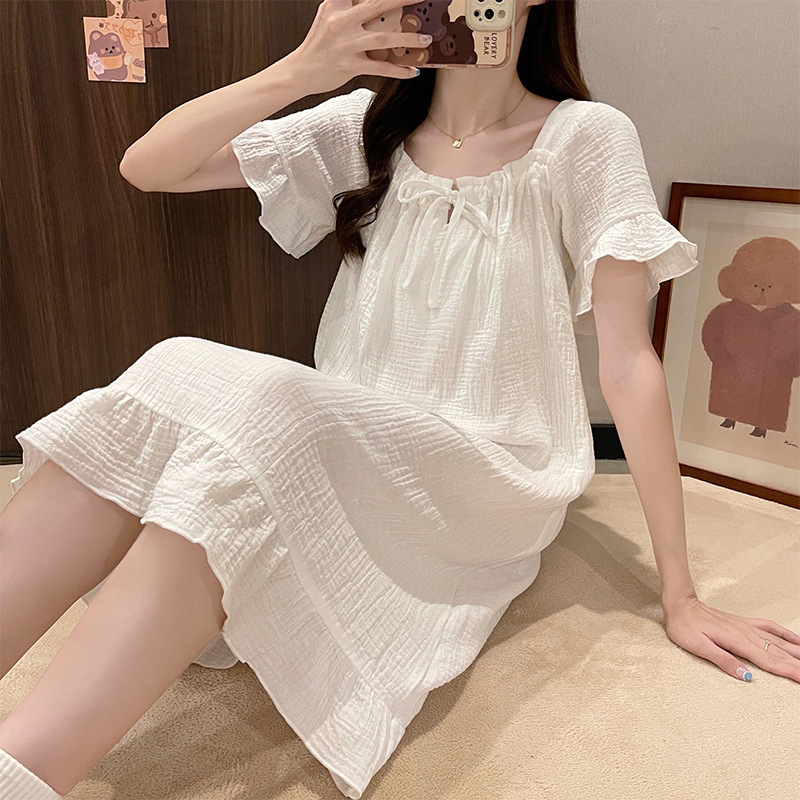Women's Outdoor Nightdress Summer Pure Cotton Cute Princess Style Short Sleeve 2022 New Pajamas Ins Style Home Wear
