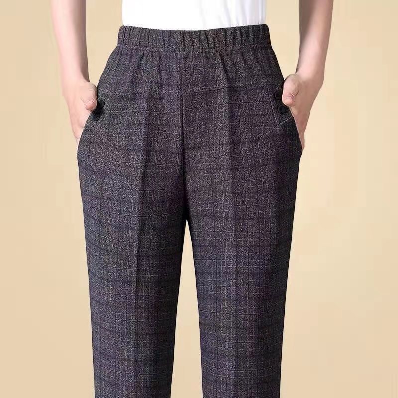 Middle-Aged and Elderly Women‘s Spring Pants Fashionable Season Mom‘s Casual Pants Elastic Waist for the Elderly and Moms Trousers