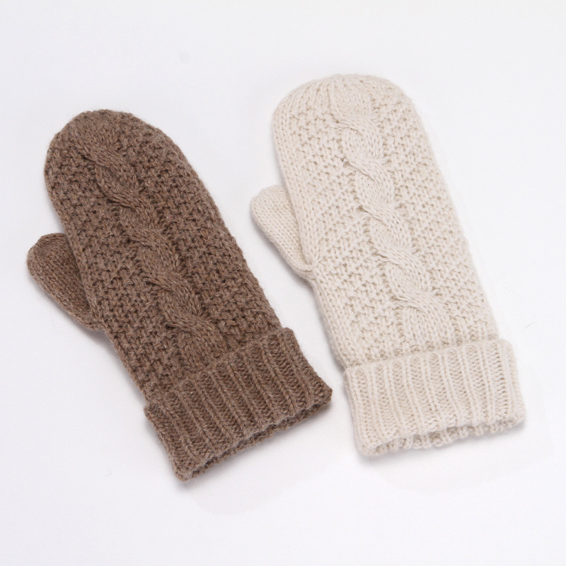 跨境兔毛连指手套女 冬季韩版毛绒保暖针织加绒加厚腈纶毛线手套