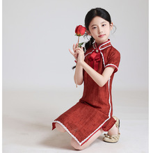 新中式女童旗袍儿童中国红女国潮改良连衣裙2024新款夏季红色