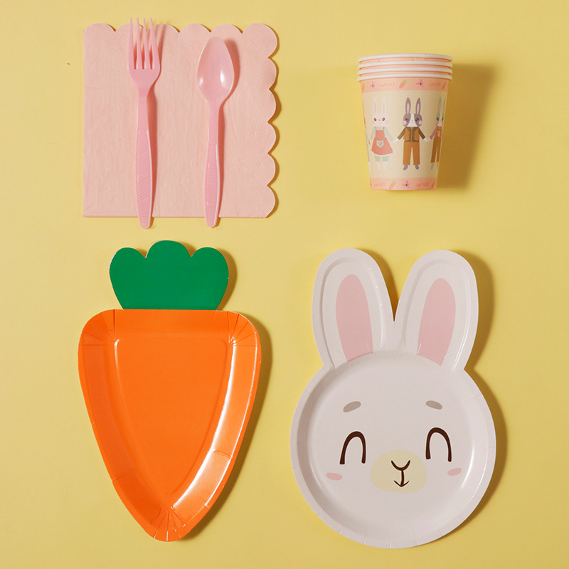 卡通兔子一次性纸盘 儿童蛋糕碟子野餐盘派对餐具餐盘加厚可降解
