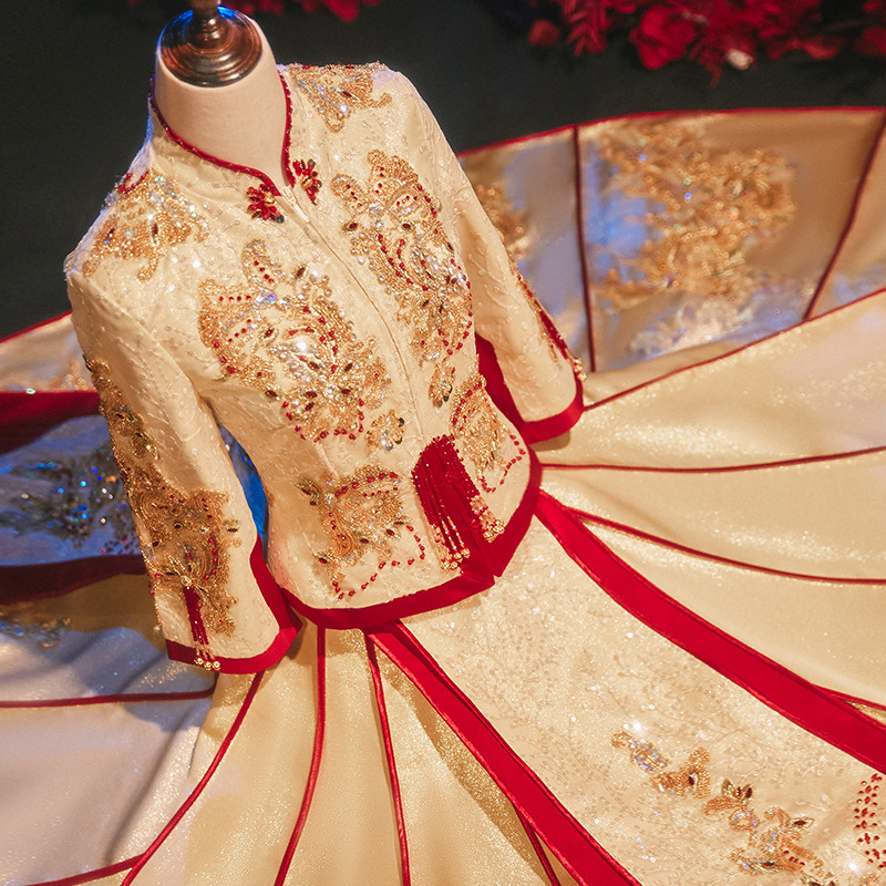 小红书原版金色秀禾服新娘2021年新款中式结婚礼服香槟色秋季秀禾