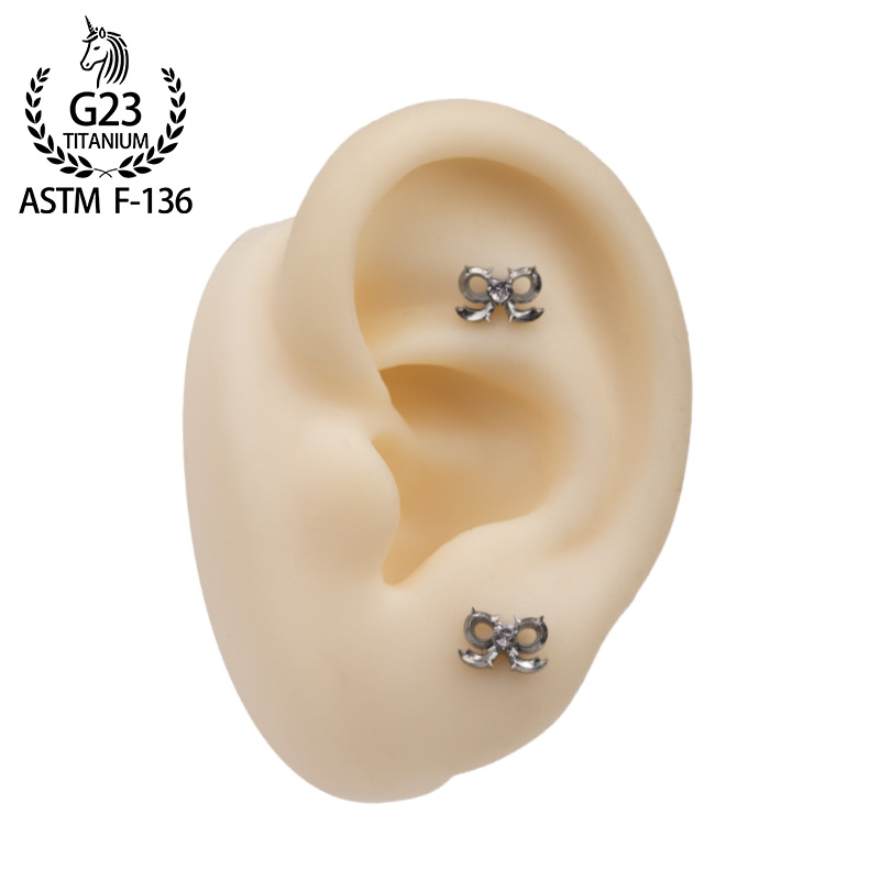 ASTM-F136钛合金蝴蝶结耳钉0.9牙耳骨钉唇钉穿刺饰品替换头耳饰
