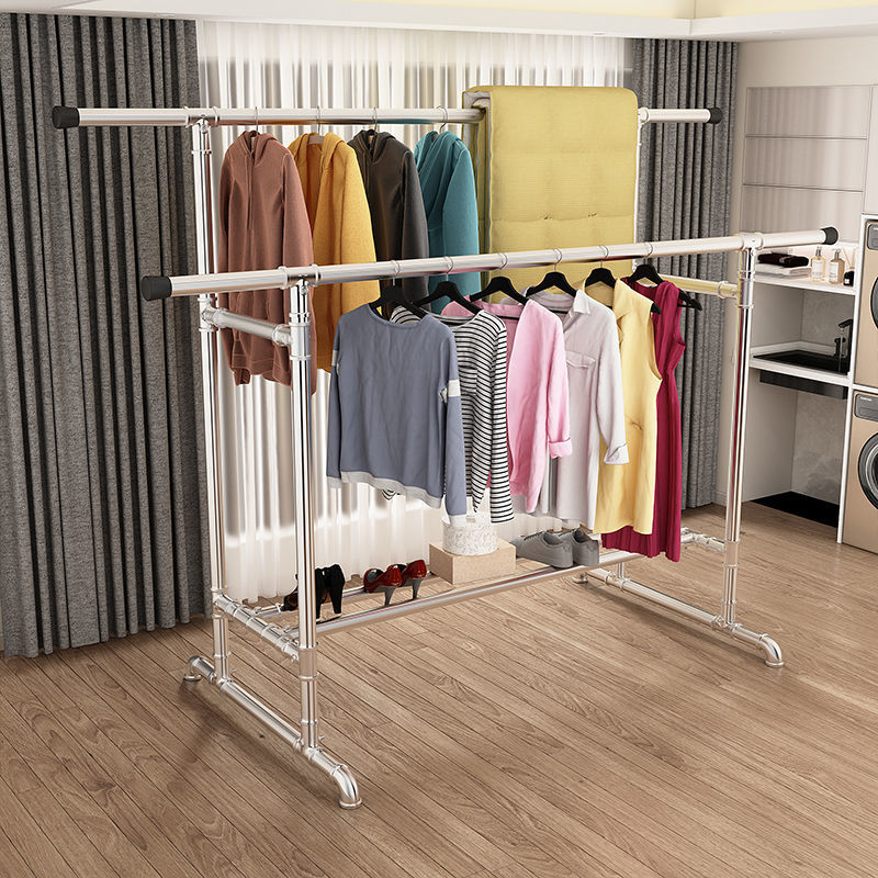 晒被子的架子批发镀锌钢管晾衣架家用阳台双杆水管挂衣架晒衣架