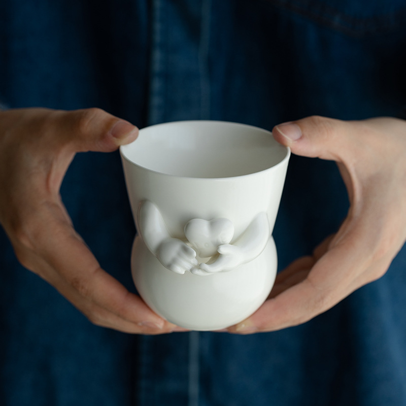 昌朴居白瓷手握爱心泡茶杯带把家用创意陶瓷喝水杯咖啡杯子不烫手