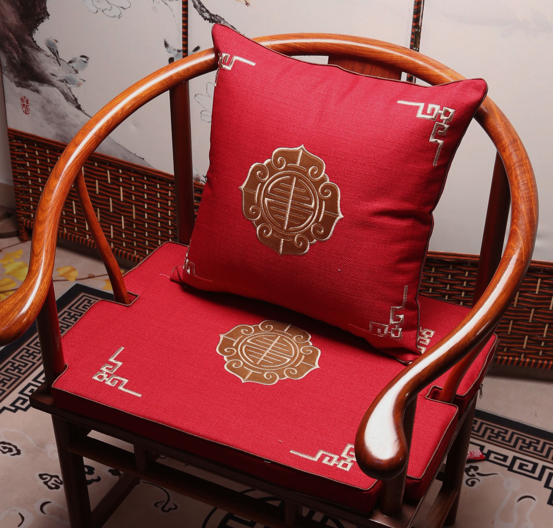 红木沙发坐垫中式古典家具圈椅太师椅官帽椅垫刺绣靠背靠垫