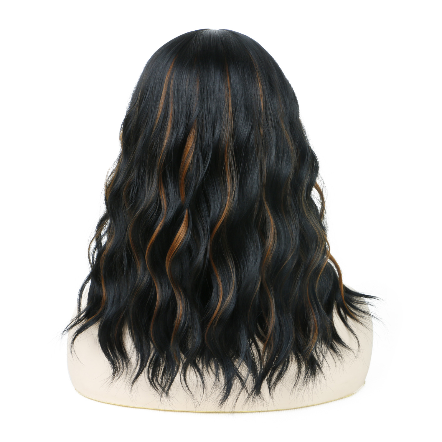 假发女假发头套热销款机制化纤头套黑色挑染棕色高温丝化纤头套