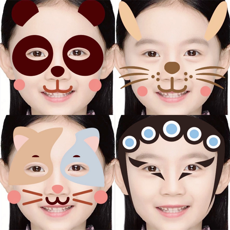 儿童脸贴可爱动物化妆贴纸防水贴画狐狸小猪熊猫小猴子幼儿园表演