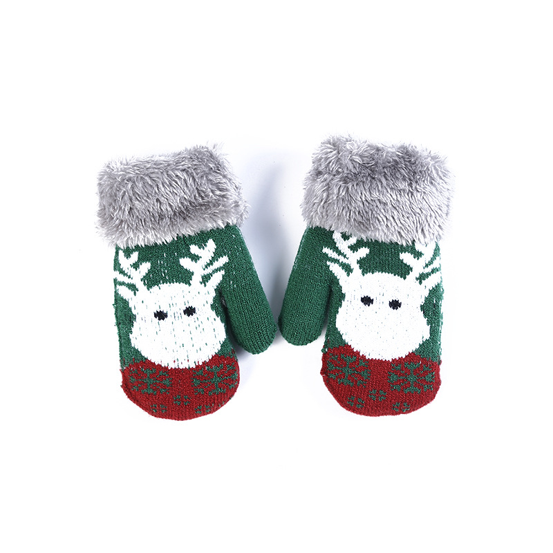 Winter New Baby Fleece Lined Padded Warm Gloves Children's Gloves Christmas Elk Knitted Gloves