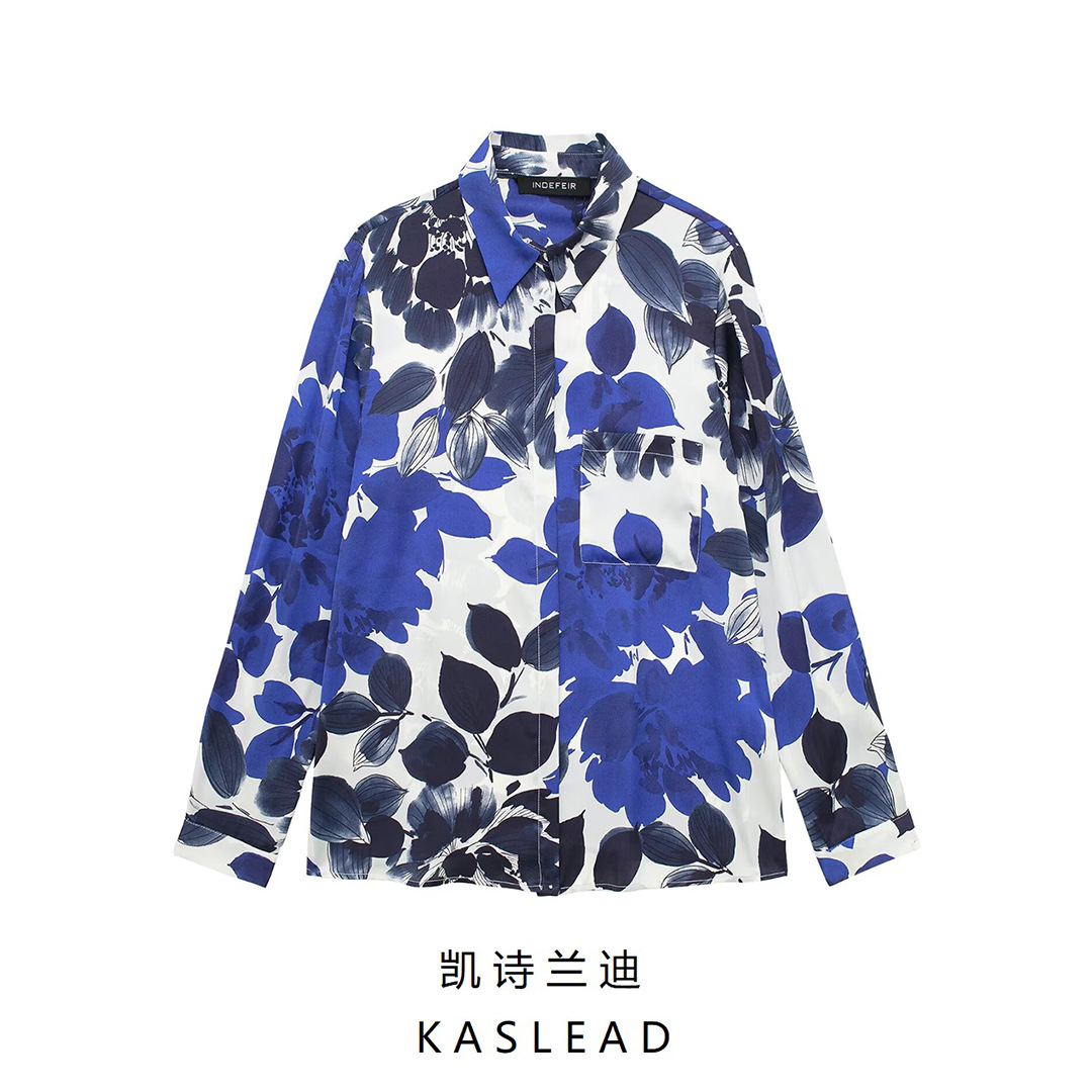 2024春季新款女装 欧美风时尚休闲百搭花朵印花衬衫 2342205-阿里巴巴
