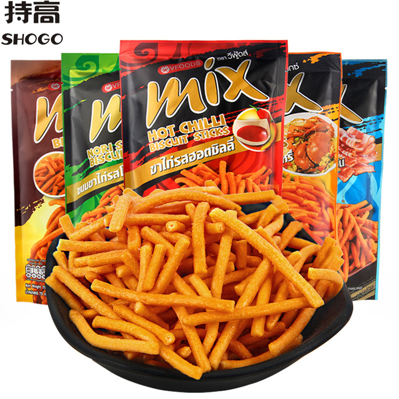 包邮泰国进口VFOODS MIX脆脆条75g 香辣鸡汁味虾条膨化休闲零食品