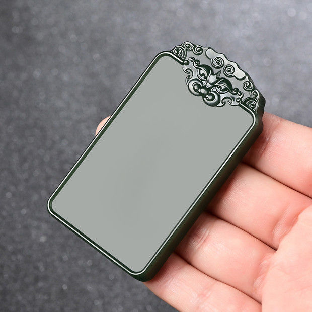 和田玉青玉塔青一细料兽面无事牌男女款玉坠玉牌玉吊坠可刻字定制