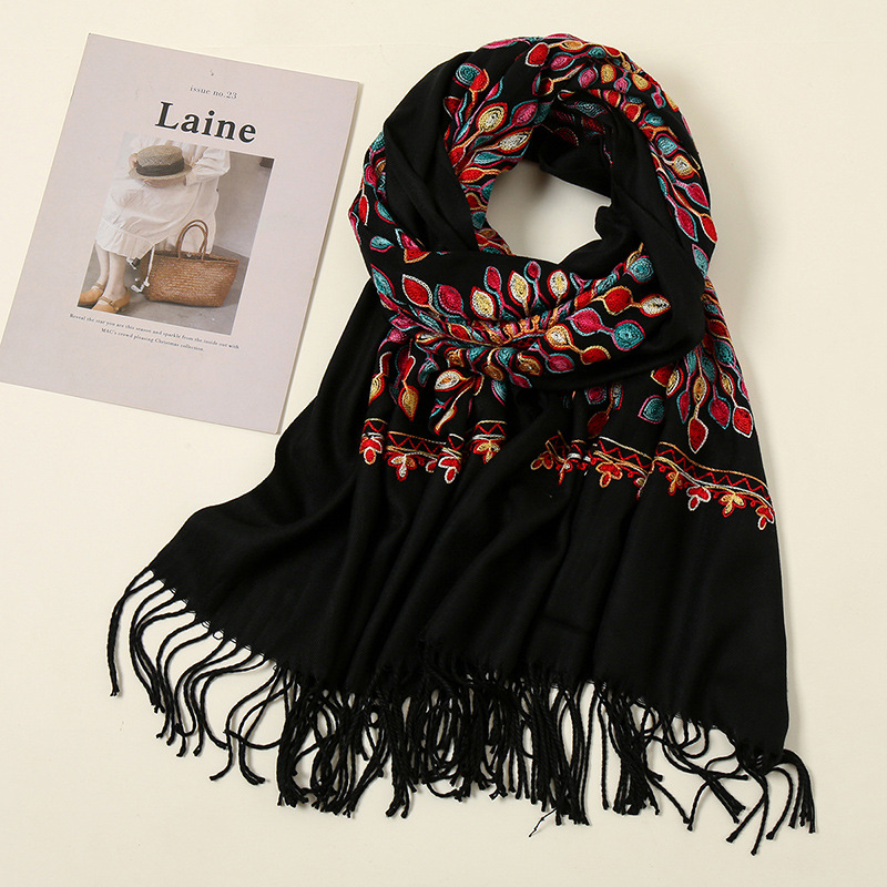 Retro Style SUNFLOWER Cashmere-like Women‘s Scarf Autumn and Winter New Fashion Tassel Warm Thicken and Lengthen Talma