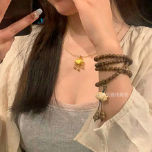 森系清新绿檀木莲花手串文玩百香籽檀香手链女108颗佛珠念珠项链