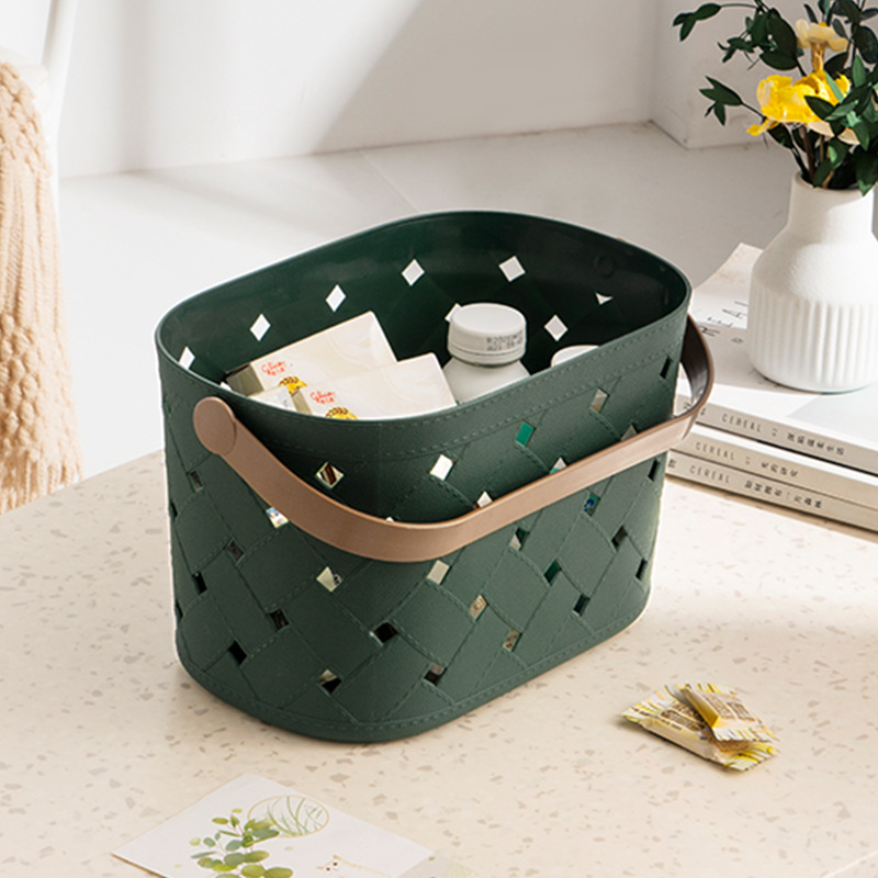 M57 Bathroom Bath Basket Fashion Simple Hollow Storage Basket Cosmetics Storage Basket Imitation Leather Pattern Basket Wholesale