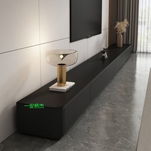 MZ意式极简黑色岩板实木落地电视柜茶几组合现代简约轻奢家用地台