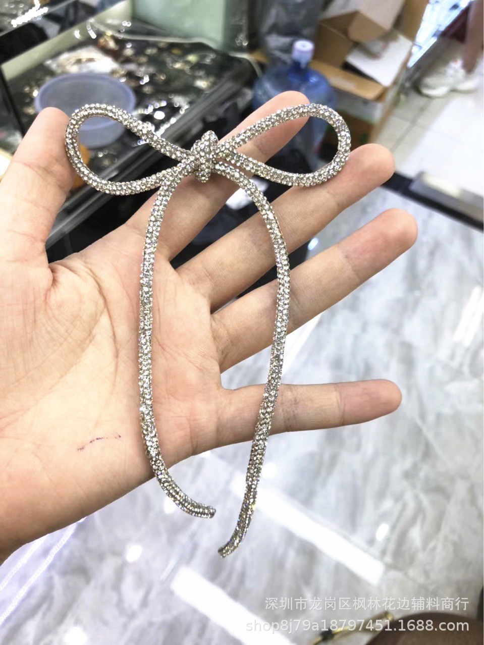 Hot Selling Hose Plastic Hole Full Diamond Rope Bowknot Crystal Rope Clothing Ornament 6 Rows 8 Rows Rhinestone round Diamond Strip