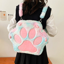 ins创意可爱彩色猫爪包包少女学生大容量校园背包软妹毛绒双肩包