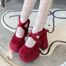 【现货】莉莉安原创红色防水台高跟鞋优雅LO鞋厚底玛丽珍浅口单鞋