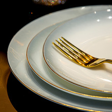 景德镇骨瓷碗碟套装家用陶瓷餐具全套金边高颜值碗具盘子组合乔迁