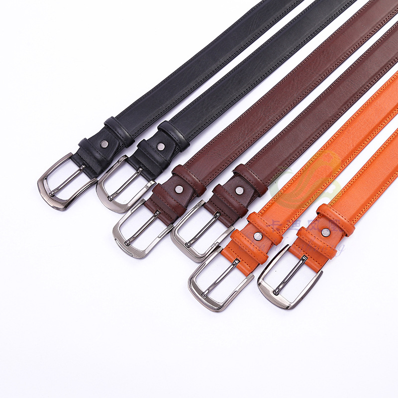 Full Microfiber Double-Line Needle Mouth Men‘s Leather Belt Casual Belt First Layer Cowhide Belt Fashion All-Match Punch-Free Pants Waist