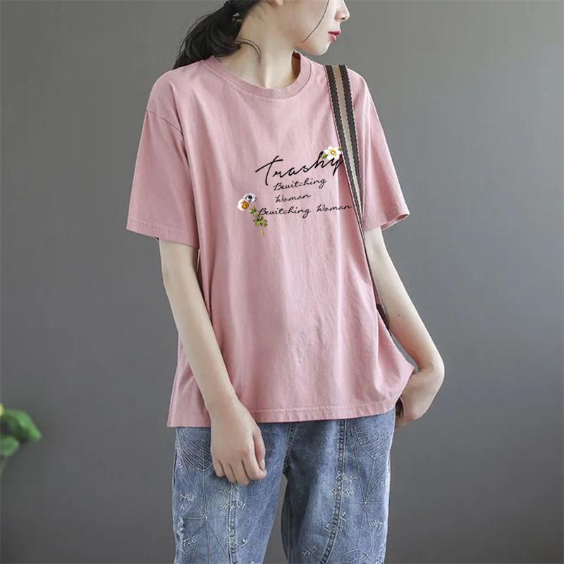 Women's Short-Sleeved T-shirt 2023 New Summer Clothing for Plump Girls Large Size Mother Clothing Printed Loose Women's T-shirt Korean Style Ins Fashion